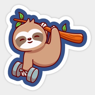 Cute Sloth Holding Dumbbell Cartoon Sticker